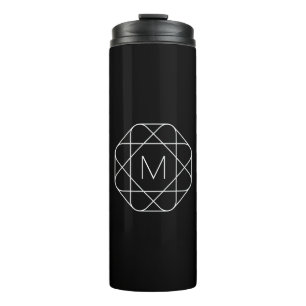 Zwart-wit geometrisch monogram thermosbeker