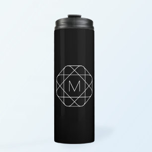 Zwart-wit geometrisch monogram thermosbeker