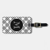 Zwart wit geometrisch patroon Aangepast monogram Bagagelabel (Voorkant horizontaal)