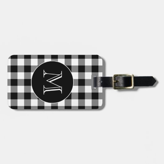Zwart Wit Geometrisch Patroon Aangepaste Monogram Bagagelabel (Voorkant horizontaal)
