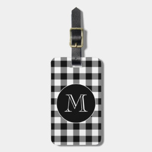 Zwart Wit Geometrisch Patroon Aangepaste Monogram Bagagelabel