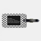 Zwart Wit Geometrisch Patroon Aangepaste Monogram Bagagelabel (Achterkant horizontaal)