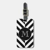 Zwart Wit Geometrisch Patroon Aangepaste Monogram Bagagelabel (Voorkant verticaal)