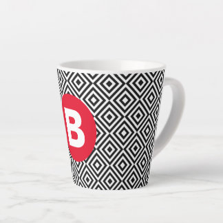 Zwart-wit geometrisch patroon met rode monogram latte mok