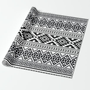 Zwart wit geometrisch tribaal Patroon Aztec Boho Cadeaupapier