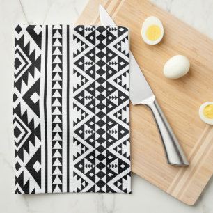 Zwart wit geometrisch tribaal Patroon Aztec Boho Theedoek