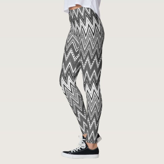 Zwart-wit geometrisch zigzagpatroon leggings (Links)