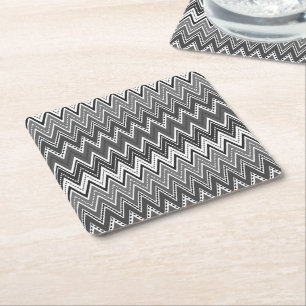 Zwart-wit geometrisch zigzagpatroon vierkante kartonnen onderzetter