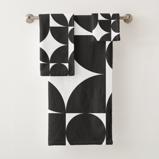 Zwart Wit Geometrische Abstract Mid Century Modern Bad Handdoek (Insitu)