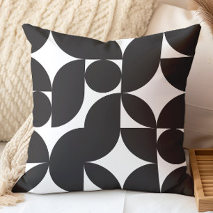 Zwart Wit Geometrische Abstract Mid Century Modern Kussen