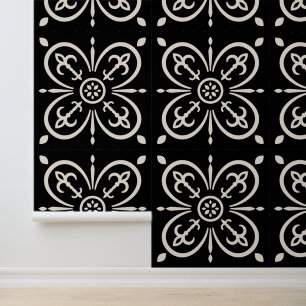 Zwart-wit geometrische fleur du lys behang