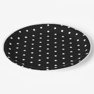 Zwart Wit Geometrische Polka Dots Witte Rand Papieren Bordje