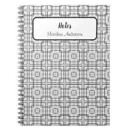 Zwart-wit Geometrische vierkanten Patroon Spiraal Notitieboek