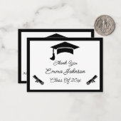 Zwart-wit Gepersonaliseerd Afstuderen Dank u Notitiekaartje (Voorkant / Achterkant in situ)