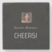 Zwart-wit gepersonaliseerd fotonaamscript stenen onderzetter (Voorkant)