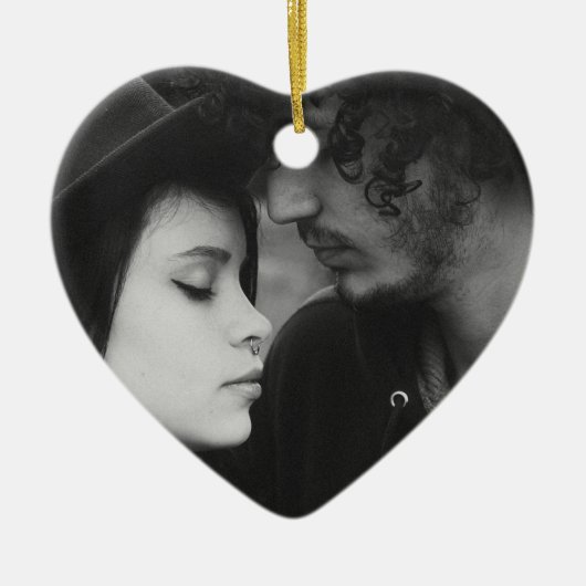 Zwart-wit gepersonaliseerd hart monogrammed keramisch ornament (Voorkant)