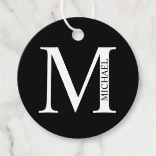 Zwart-wit gepersonaliseerd monogram en naam fav bedankjes labels