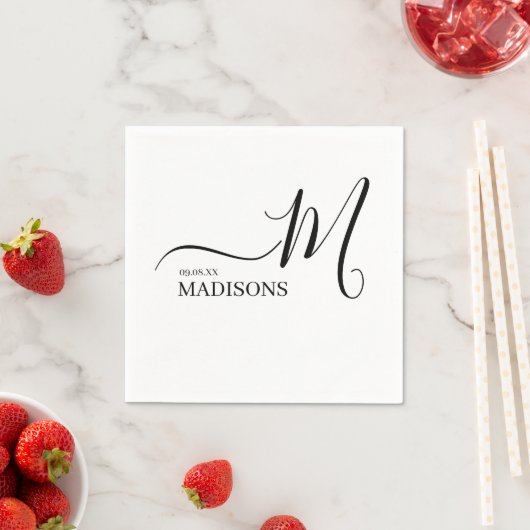 Zwart-wit gepersonaliseerd monogram en naam Nap Servet (Insitu)