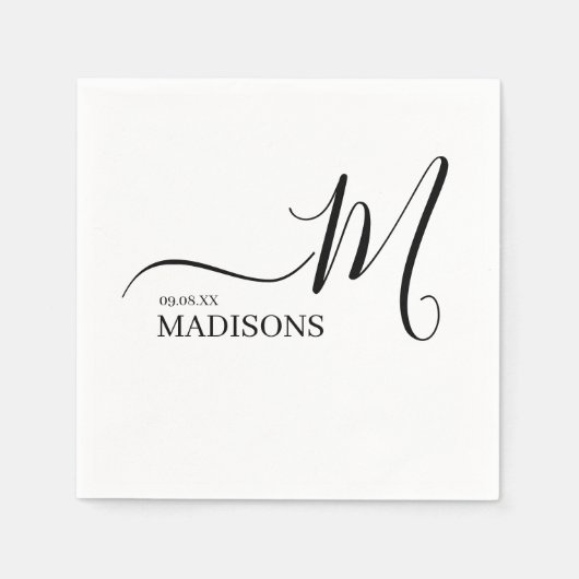 Zwart-wit gepersonaliseerd monogram en naam Nap Servet (Voorkant)