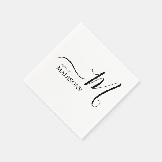 Zwart-wit gepersonaliseerd monogram en naam Nap Servet (Hoek)