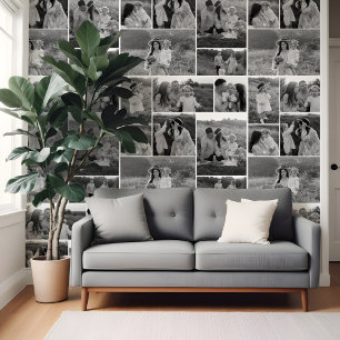 Zwart & Wit Gepersonaliseerde Familie Fotocollage Behang