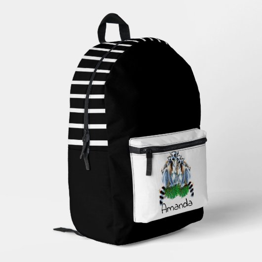 Zwart-wit gepersonaliseerde Lemurs rugzak (Achterkant Hoek Links)
