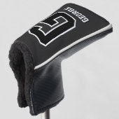 Zwart-wit gepersonaliseerde monogram putter golfheadcover (3/4 voorkant)