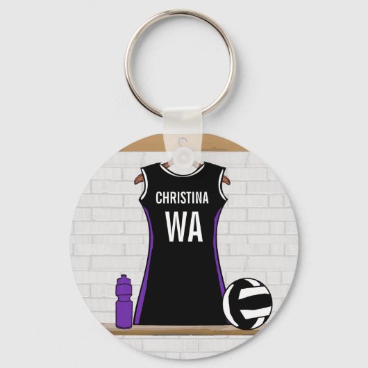 Zwart-wit gepersonaliseerde netball sleutelhanger (Voorkant)