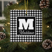 Zwart-wit geplakt monogram Naam Kerstmis Keramisch Ornament