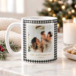 Zwart-wit geruit foto kerstcadeau koffiemok