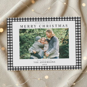Zwart-wit geruit Kerstfoto Feestdagenkaart