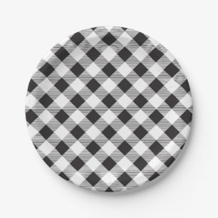Zwart-wit geruit patroon, Picknick, BBQ Papieren Bordje