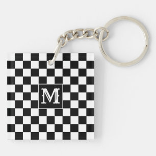 Zwart-wit geruit sleutelhanger met hoofdletter