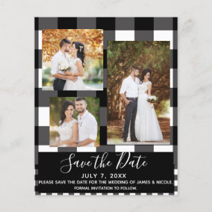 Zwart-wit geruit trouwfoto save the date