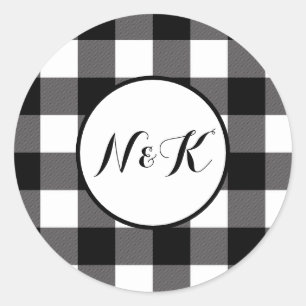 Zwart & Wit geruit vierkant Buffalo Plaid Ronde Sticker