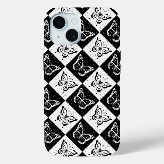 Zwart wit geruit vlinderontwerp Case-Mate iPhone case (Achterkant)