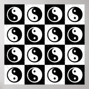 Zwart Wit geruit Yin-yang Zen Blok Print