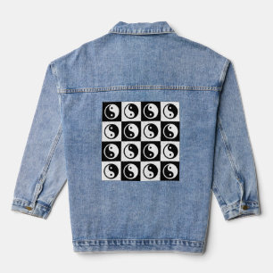 Zwart Wit geruit Yin-yang Zen Blok Print Denim Jacket