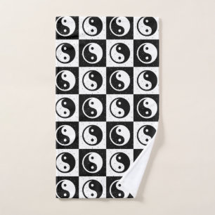 Zwart Wit geruit Yin-yang Zen Blok Print Handdoek