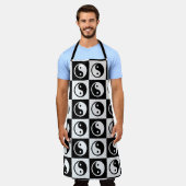 Zwart Wit geruit Yin-yang Zen Blok Print Schort (Gedragen)