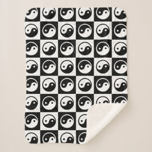 Zwart Wit geruit Yin-yang Zen Blok Print Sherpa Deken