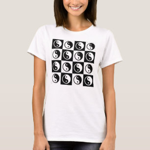 Zwart Wit geruit Yin-yang Zen Blok Print T-shirt