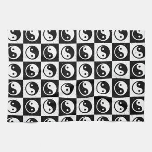 Zwart Wit geruit Yin-yang Zen Blok Print Theedoek