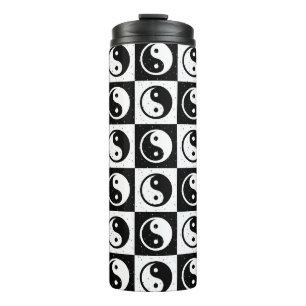 Zwart Wit geruit Yin-yang Zen Blok Print Thermosbeker