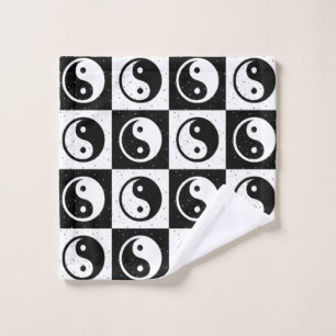 Zwart Wit geruit Yin-yang Zen Blok Print Washandje
