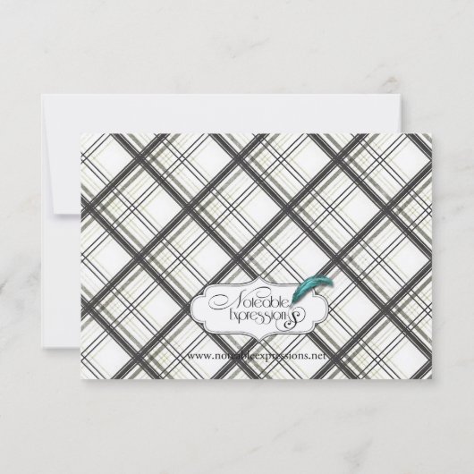 Zwart-wit geruite bruiloft repetitie kaart (Achterkant)