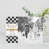 Zwart-wit geruite Buffel Check Brown Kraft Feestdagenkaart (Staand voorkant)