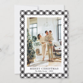Zwart-wit geruite foto Merry Christmas Kaart