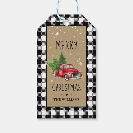 Zwart-wit geruite kerst Label Cadeaulabel (Voorkant)