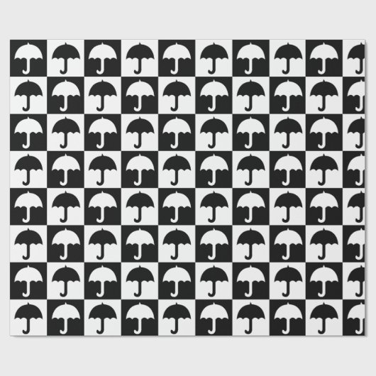 Zwart wit geruite paraplu blok afdrukken cadeaupapier (Vlak)
